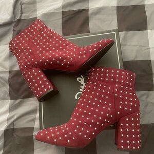 Stylish Red Ankle Boots with White Polka Dots
